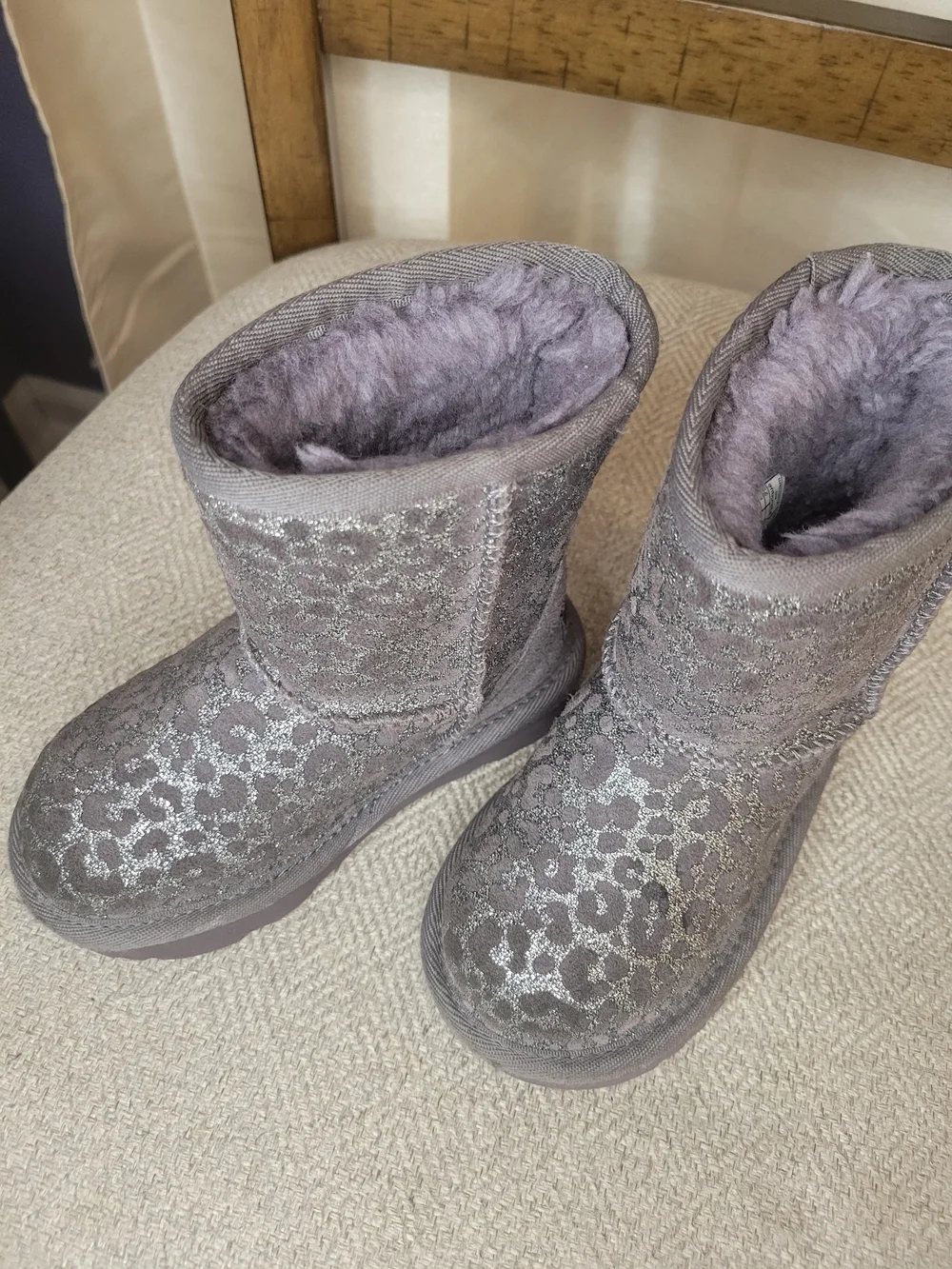 UGG Glitter Leopard-Pattern Short Boots in Gray